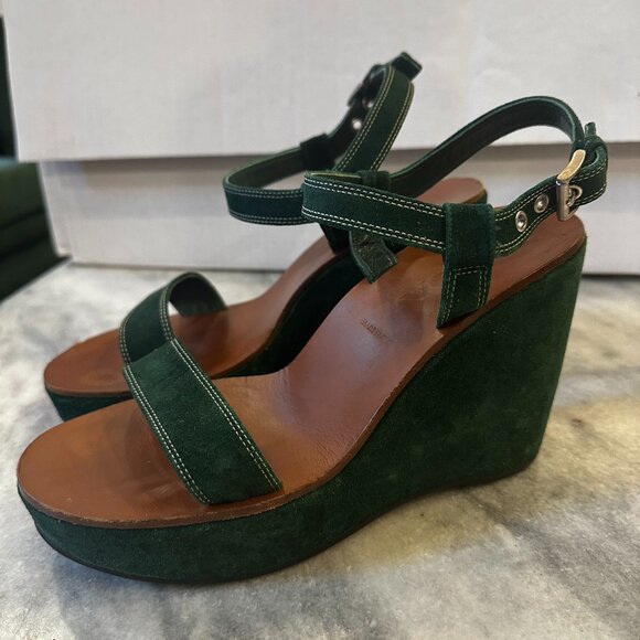 Prada Green Suede Wedge Platform Sandals Vintage 90s/Y2K 8.5 - Picture 1 of 11